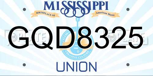 GQD8325 Mississippi License Plate