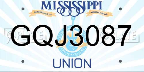 GQJ3087 Mississippi License Plate