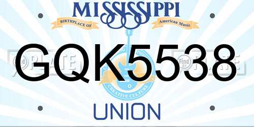 GQK5538 Mississippi License Plate