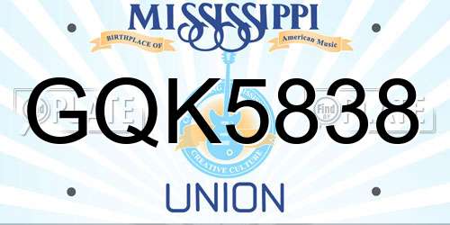 GQK5838 Mississippi License Plate