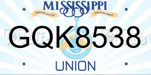 GQK8538 Mississippi License Plate