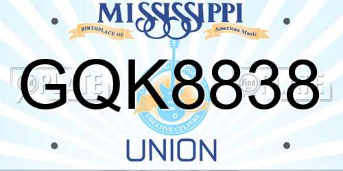 GQK8838 Mississippi License Plate