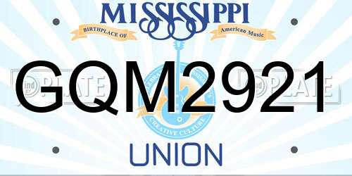 GQM2921 Mississippi License Plate