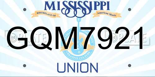 GQM7921 Mississippi License Plate