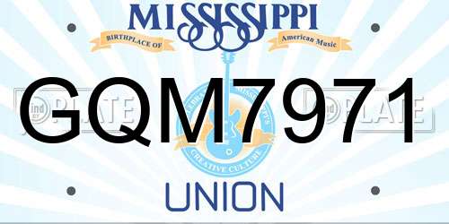 GQM7971 Mississippi License Plate