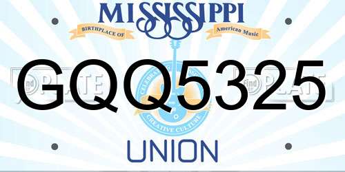 GQQ5325 Mississippi License Plate