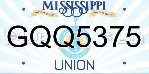 GQQ5375 Mississippi License Plate