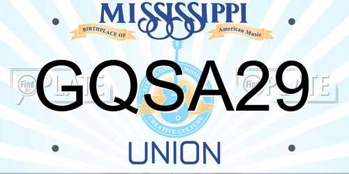 GQSA29 Mississippi License Plate