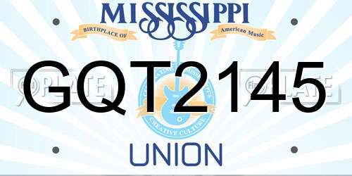 GQT2145 Mississippi License Plate