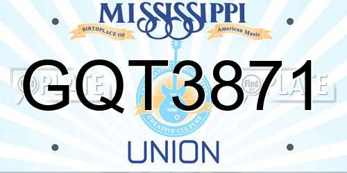 GQT3871 Mississippi License Plate