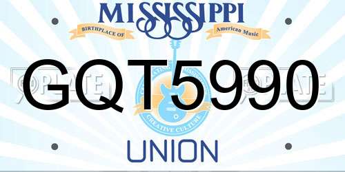 GQT5990 Mississippi License Plate