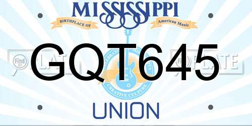 GQT645 Mississippi License Plate