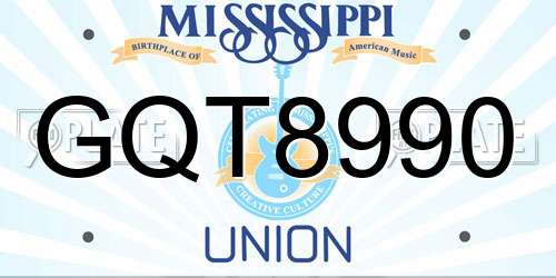 GQT8990 Mississippi License Plate