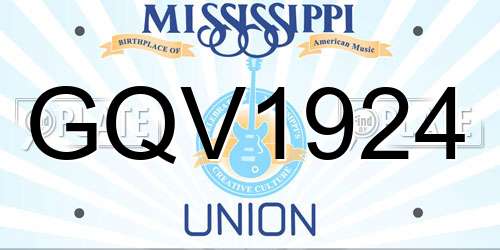 GQV1924 Mississippi License Plate