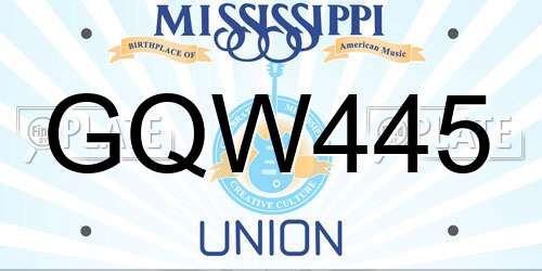 GQW445 Mississippi License Plate