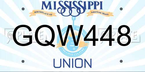 GQW448 Mississippi License Plate
