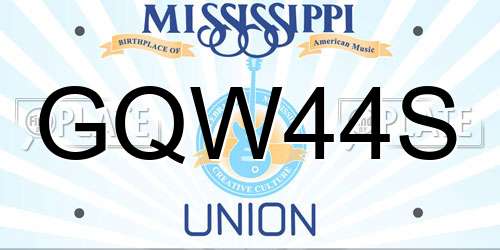 GQW44S Mississippi License Plate