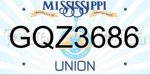 GQZ3686 Mississippi License Plate