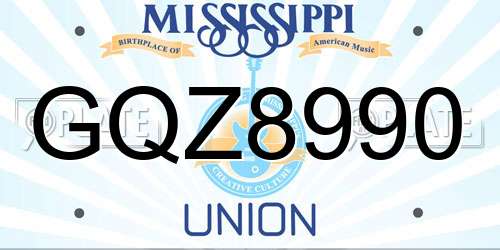 GQZ8990 Mississippi License Plate