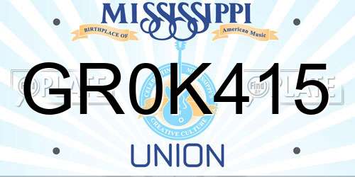 GR0K415 Mississippi License Plate