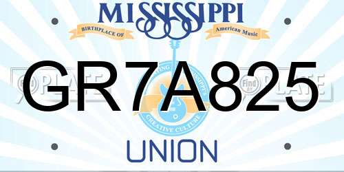 GR7A825 Mississippi License Plate