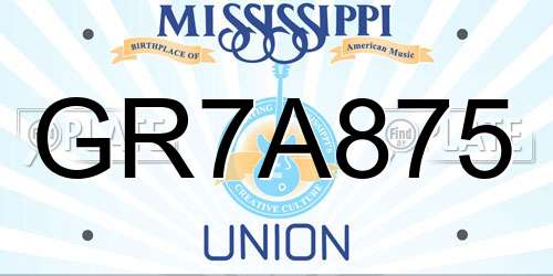 GR7A875 Mississippi License Plate