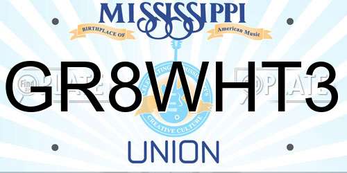 GR8WHT3 Mississippi License Plate