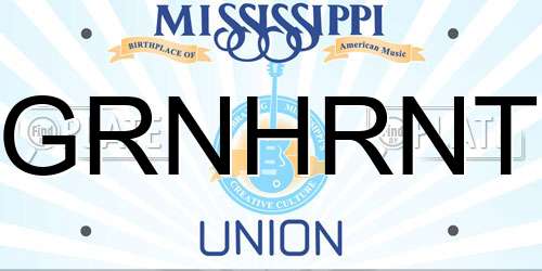 GRNHRNT Mississippi License Plate