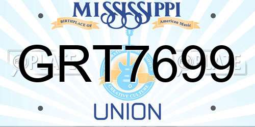 GRT7699 Mississippi License Plate