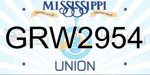 GRW2954 Mississippi License Plate