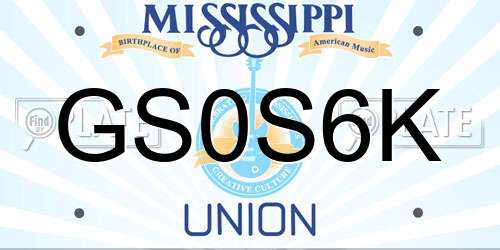 GS0S6K Mississippi License Plate