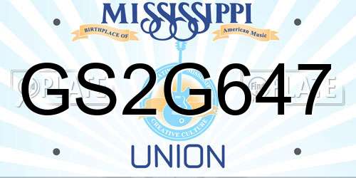 GS2G647 Mississippi License Plate