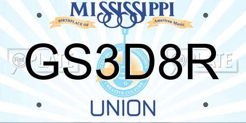 GS3D8R Mississippi License Plate