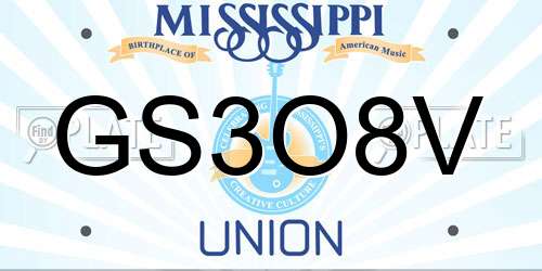 GS3O8V Mississippi License Plate