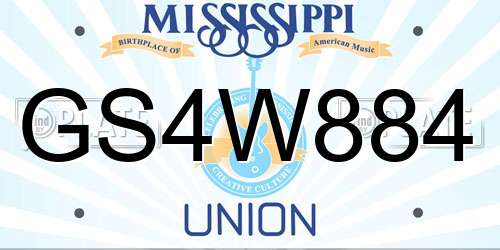 GS4W884 Mississippi License Plate