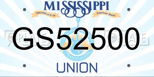 GS52500 Mississippi License Plate