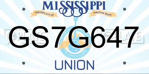 GS7G647 Mississippi License Plate