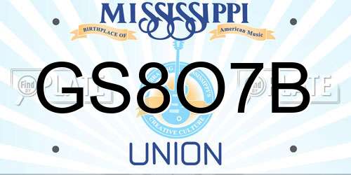 GS8O7B Mississippi License Plate