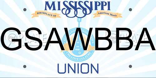 GSAWBBA Mississippi License Plate