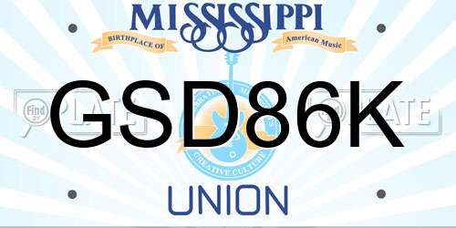 GSD86K Mississippi License Plate