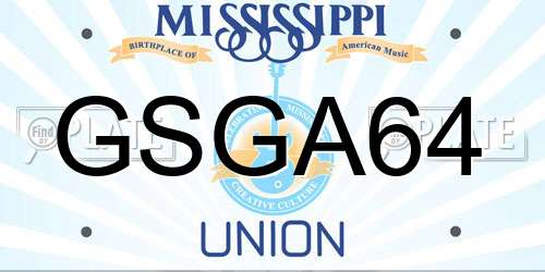 GSGA64 Mississippi License Plate