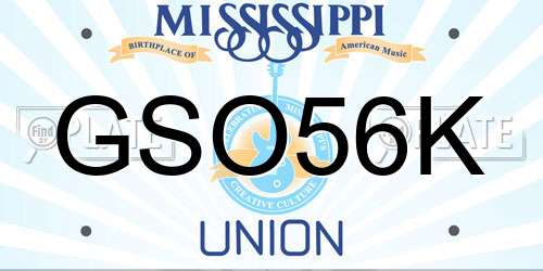 GSO56K Mississippi License Plate