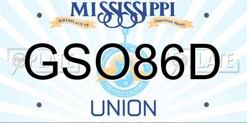 GSO86D Mississippi License Plate