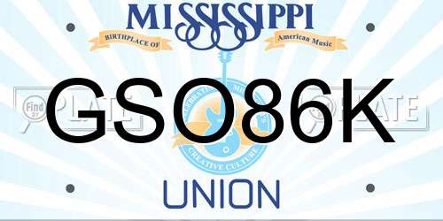 GSO86K Mississippi License Plate