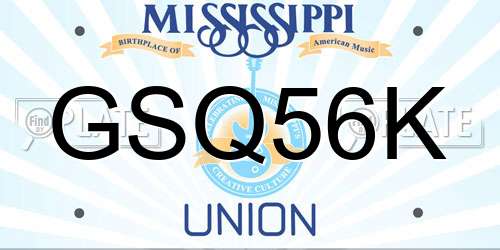 GSQ56K Mississippi License Plate