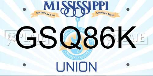 GSQ86K Mississippi License Plate