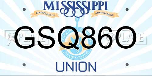 GSQ86O Mississippi License Plate