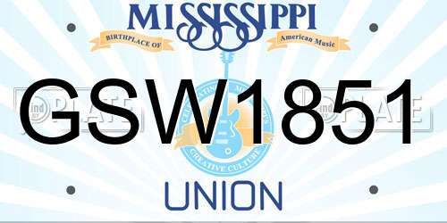 GSW1851 Mississippi License Plate