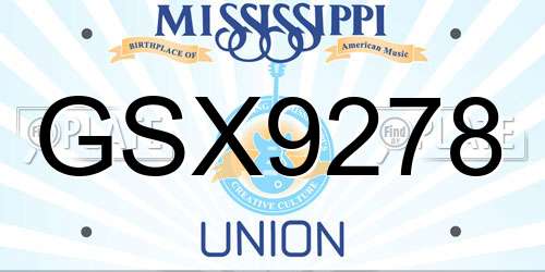 GSX9278 Mississippi License Plate