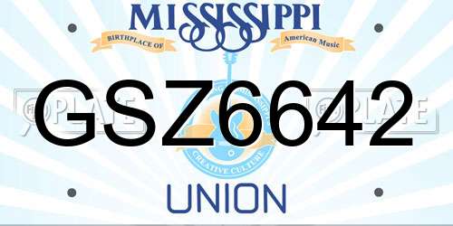 GSZ6642 Mississippi License Plate